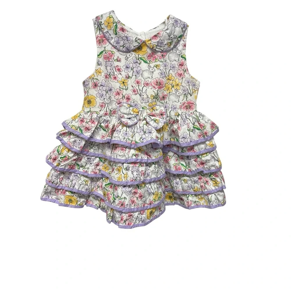 Pippa & Julie Baby Girl Floral Bunny Print Ruffled Dress Easter Spring 18 Months